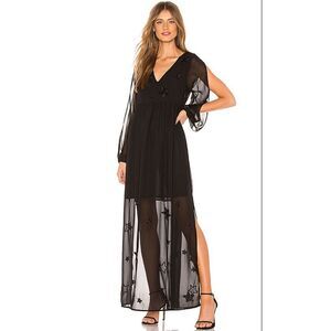 Chaser Dress Women's Small Black Beaded Star Maxi Long Sleeve V-neck NWT